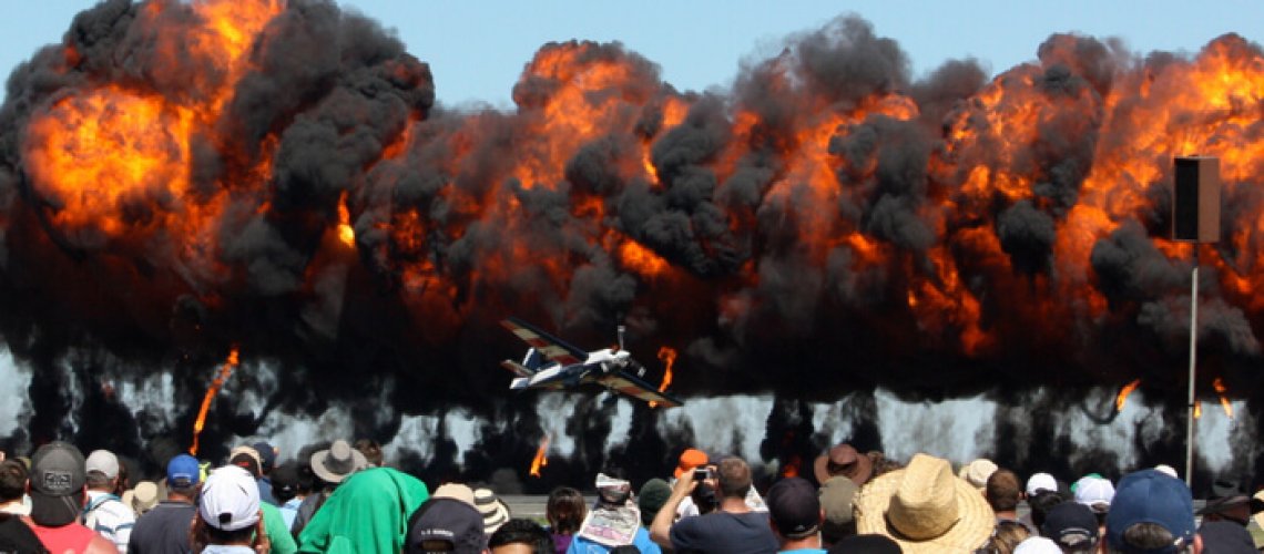 Aircraft,Acrobatics,With,Simulated,Explosions,At,The,Avalon,Airshow,,Geelong,